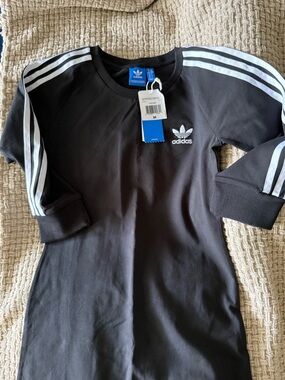 adidas Black Kids Sweatshirt Dress with White 3-Stripes